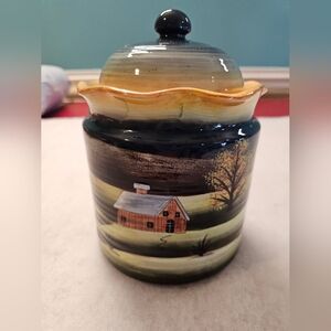 Scenic A Day In The Country Ceramic Hand Painted Canister with Lid